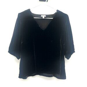Garnet Hill Black Velvet Puff Sleeve Top Women's Large